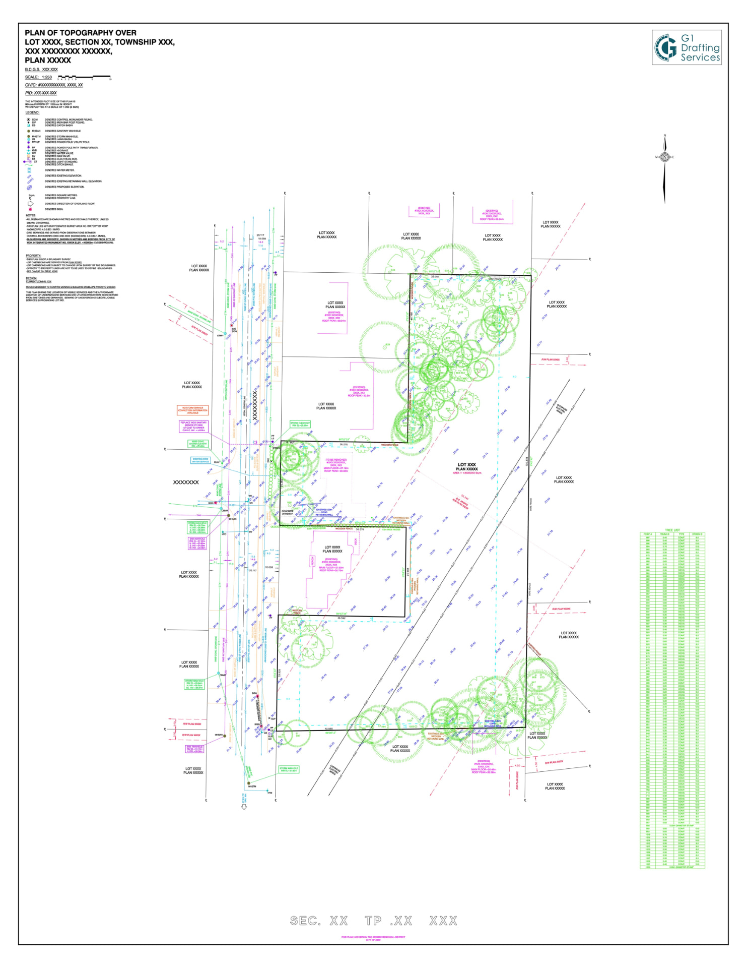 Detailed Topographic & Tree Mapping drawing by G1 Drafting Services