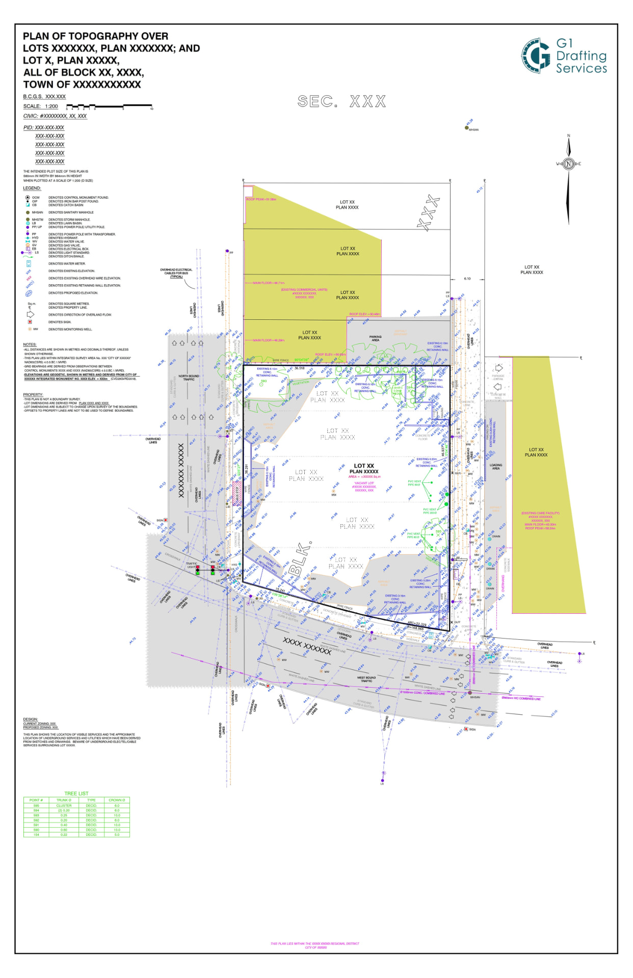 Complex Urban Topographic & Existing Conditions drawing by G1 Drafting Services