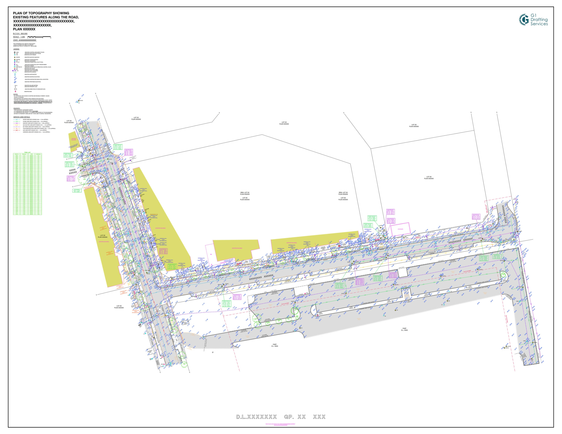 Complex Topographic & Existing Conditions drawing by G1 Drafting Services