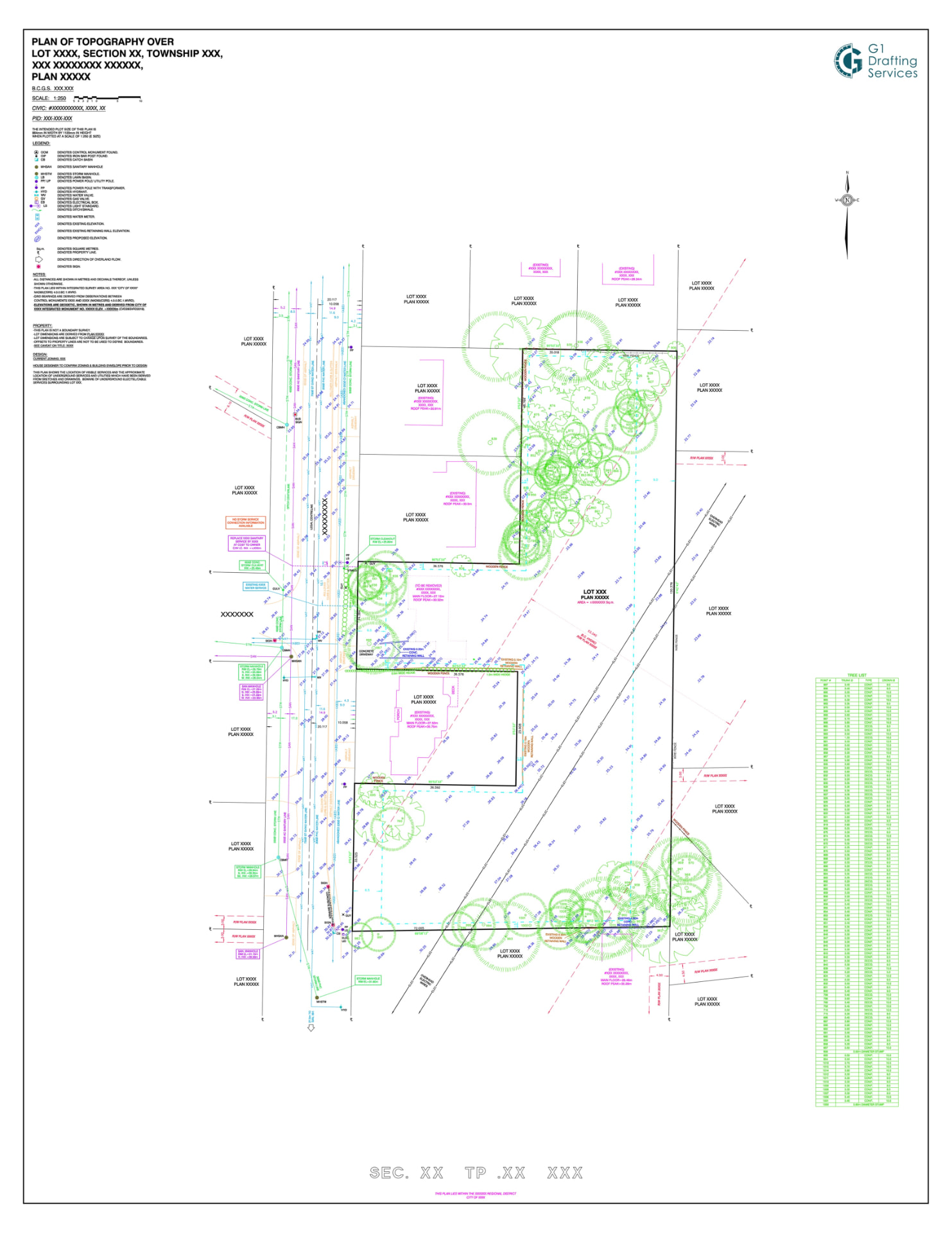 Detailed Topographic & Tree Mapping drawing by G1 Drafting Services